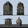 Various Design Pavilions With Dome Roofs Yellow Walls Blue Doors And Stone Elements