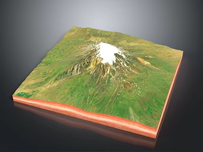 Scenic Green Mountain Landscape With Snowy Peak And Square Topographic Model 3d model