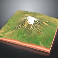 Scenic Green Mountain Landscape With Snowy Peak And Square Topographic Model