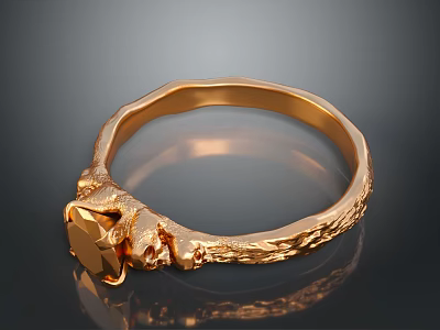 Fashionable Elegant Gold Ring With Textured Band And Shiny Gemstone Design 3d model