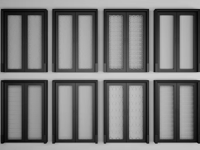 Modern Interior Sliding Doors Design With Black Frames And Various Glass Patterns 3d model