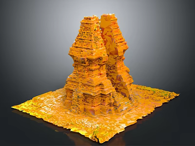 Orange Yellow Tower Shaped Rock Formation Natural Scenic Landscape With Ground 3d model