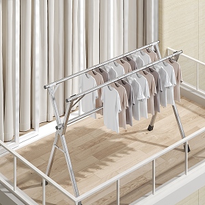 Household stainless steel folding floor drying rack 3d model