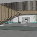 Modern Hotel Building Featuring Large Glass Walls Flat Roof Swimming Pool And Green Trees