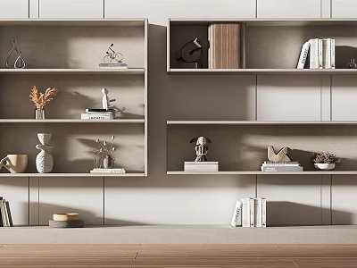 Modern Interior Shelving Unit With Decorative Books Ornaments And Vases 3d model