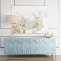 Blue Console Table With Table Lamp And Decorative Object In Entryway Against White Wall 3d model