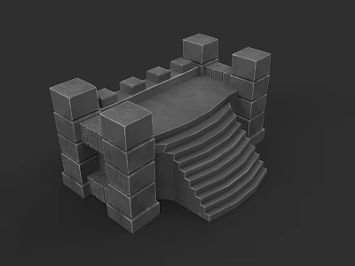 Stone Staircase With Block Design Castle Like Structure And Side Walls 3d model