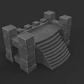 Stone Staircase With Block Design Castle Like Structure And Side Walls