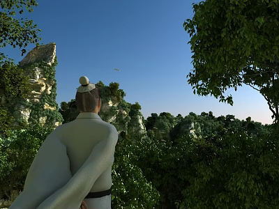 Traditional Garden Landscape With Lush Green Trees Rock Formations And Clear Sky 3d model