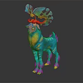 Colorful Deer Like Mythical Creature With Large Plant Coral Antlers Turquoise Body Yellow Orange Markings