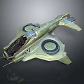 Sci Fi Spaceship With Dual Circular Engines Green Metallic Exterior And Cockpit