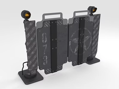 Black Protective Barriers With Striped Pattern Star Logo And Yellow Lights 3d model
