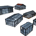 Various Glass Room Designs With Different Roof Structures And Frame Styles 3d model