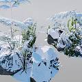 Natural Winter Flower Arrangement With Snow Covered Green Leaves And White Stones