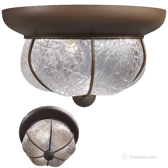 Classic Decorative Ceiling Light With Carved Glass Shade And Dark Metal Frame 3d model 