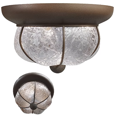 Classic Decorative Ceiling Light With Carved Glass Shade And Dark Metal Frame 3d model