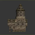 Historic Traditional Stone Building with Pointed Tower Arch Windows and Classic Roof Design