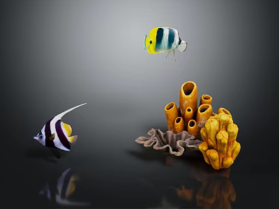 Colorful Tropical Fish Swimming Near Vibrant Coral Reef Marine Life Scene 3d model