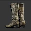 Elegant Light Colored Knee High Boots With Decorative Pattern And Vintage Style Design