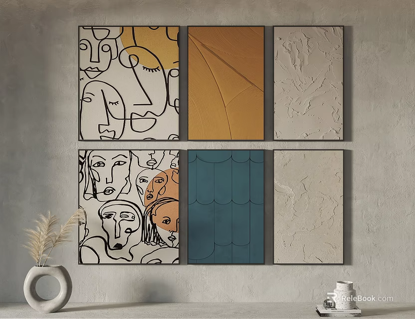 Abstract Wall Art Decor With Colorful Textured Canvas And Geometric Patterns 3d model