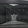 Iron Bars Secure Enclosed Room Featuring Open Door And Central Chair 3d model