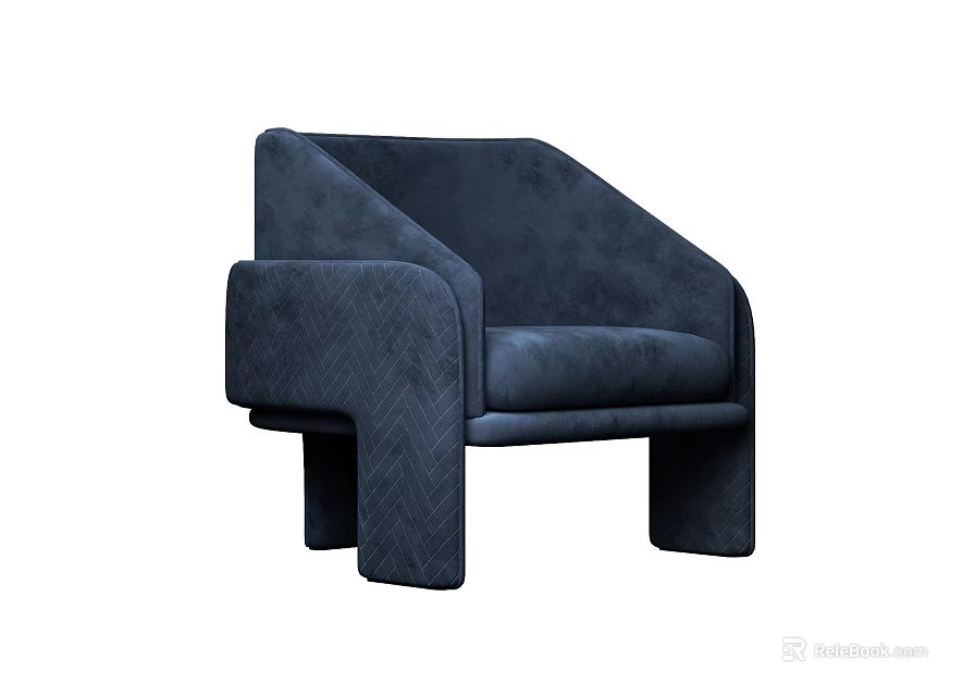 Dark Blue Modern Single Sofa Featuring Geometric Armrests And Block Legs 3d model 