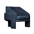 Dark Blue Modern Single Sofa Featuring Geometric Armrests And Block Legs 3d model