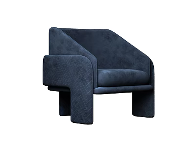 Dark Blue Modern Single Sofa Featuring Geometric Armrests And Block Legs 3d model