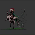 Whimsical Game Movie Character Riding Mythical Beast With Flower Crown And Crescent Moon