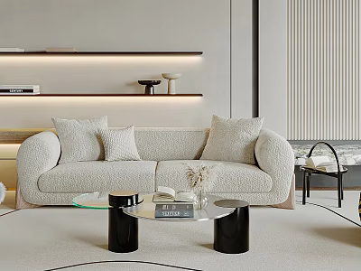 Modern Minimalist Living Room With Cozy Sofa And Glass Coffee Table 3d model