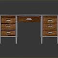 Vintage Wooden Desk with Leather Top Metal Frame Multiple Drawers and Chrome Legs