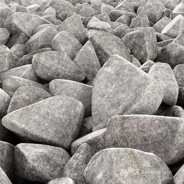 Pile Of Gray Stones And Wood For Interior Design And Decoration 3d model 