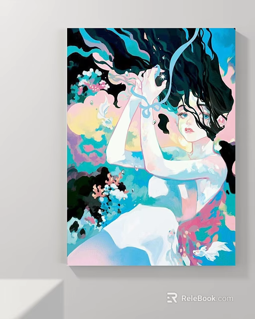 Abstract Painting With Female Figure Vibrant Colors And Flowing Floral Elements 3d model 