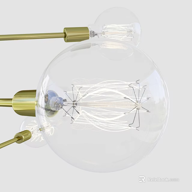 Modern Brass Chandelier With Clear Glass Globe And Spiral Filament Design 3d model