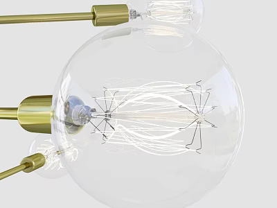 Modern Brass Chandelier With Clear Glass Globe And Spiral Filament Design 3d model