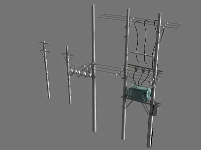 Heavy Duty Industrial Equipment Mounted on Utility Poles with Power Lines and Transformer 3d model