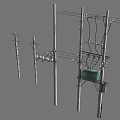 Heavy Duty Industrial Equipment Mounted on Utility Poles with Power Lines and Transformer