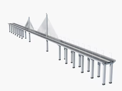 Modern Cable Stayed Bridge With Twin Towers And Multiple Piers Structure 3d model