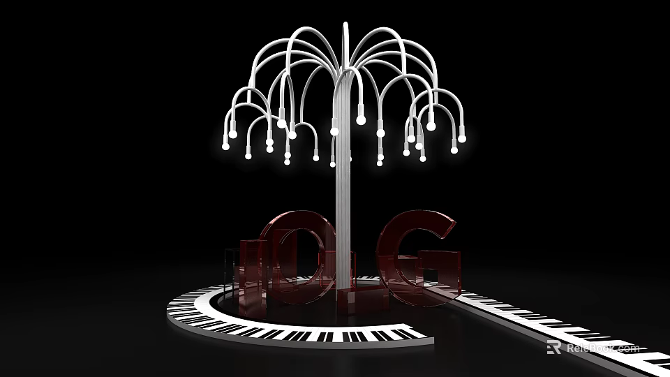 White Tree Structure Photo Check In Spot With Bulbs Red LOGO And Piano Keyboard Floor 3d model 