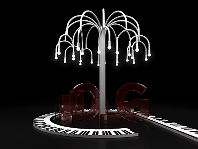 White Tree Structure Photo Check In Spot With Bulbs Red LOGO And Piano Keyboard Floor 3d model