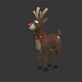 Low Poly Style Reindeer Character With Red Nose And Golden Bell Collar