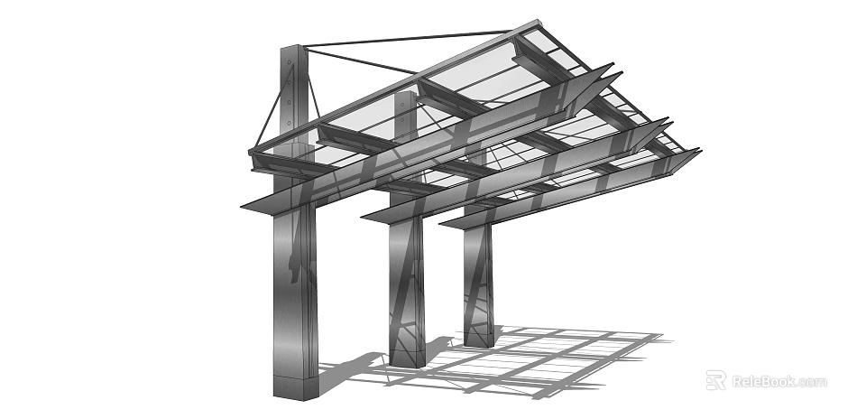 Modern Pergola Design With Metal Frame Glass Roof And Supporting Columns 3d model 
