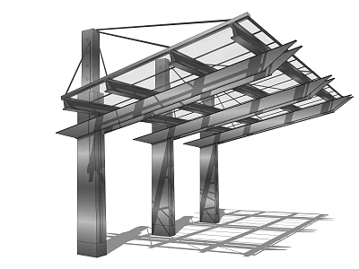 Modern Pergola Design With Metal Frame Glass Roof And Supporting Columns 3d model