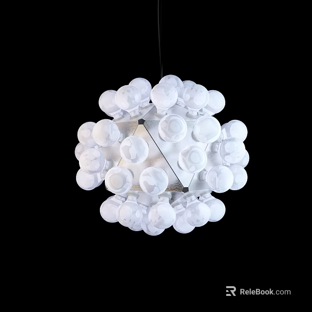 Stylish Modern White Chandelier With Circular Elements And Metal Frame Design 3d model 