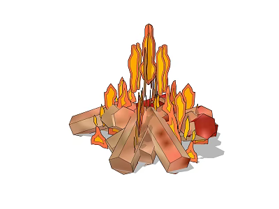 Garden Ornament With Stacked Wooden Logs And Flaming Decorative Elements 3d model