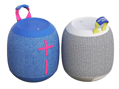Portable Wireless Speakers Blue And Gray With Colorful Straps Modern Design 3d model