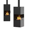 Modern Black Fireplace Interior With Stylish Designs And Burning Flames 3d model