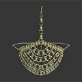 Luxurious Gold Embellished Fan Shaped Headpiece With Round Decorations And Chain Design