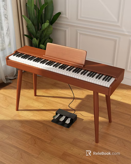 Wooden Electric Piano With Black White Keys And Pedal For Home Use 3d model 
