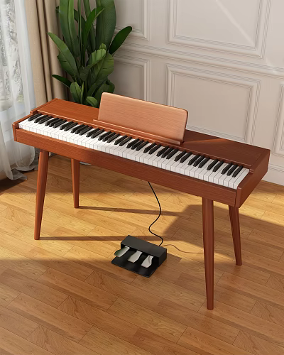 Wooden Electric Piano With Black White Keys And Pedal For Home Use 3d model